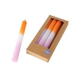Boltze Home Dinerkaarsen Splash- 4 stuks in doos- H20cm dia 2,15cm -Dip dye kleur roze/oranje
