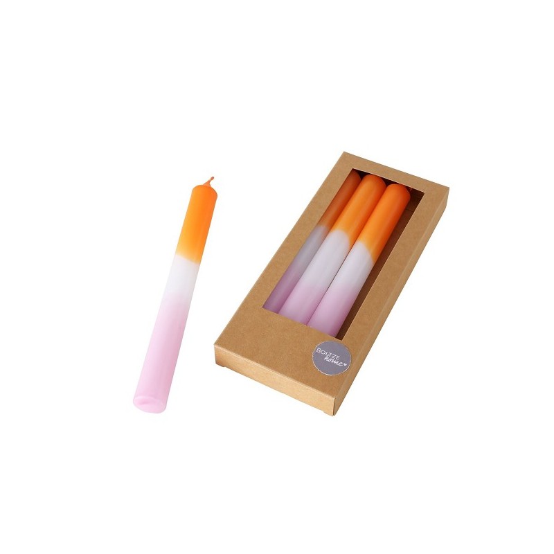 Boltze Home Dinerkaarsen Splash- 4 stuks in doos- H20cm dia 2,15cm -Dip dye kleur roze/oranje