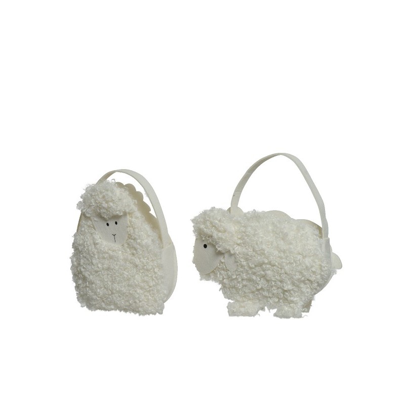 Decoris Panier-sac mouton peluche L7,5-L28-H28cm