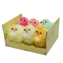 Decoris Poulet chenille coloré L3-L2,8-H4cm boîte de 6 pièces