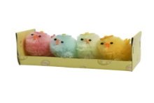 Decoris Kip chenille gekleurd L3-B2.8-H4cm doosje a 4 stuks