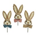 Decoris Herbe à lapin avec noeud en jute sur fiche L5-L11-H43cm disponible en bleu rose ou naturel