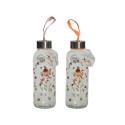 Decoris Waterfles glas met bloemenprint dia 6,4 cm  H19cm