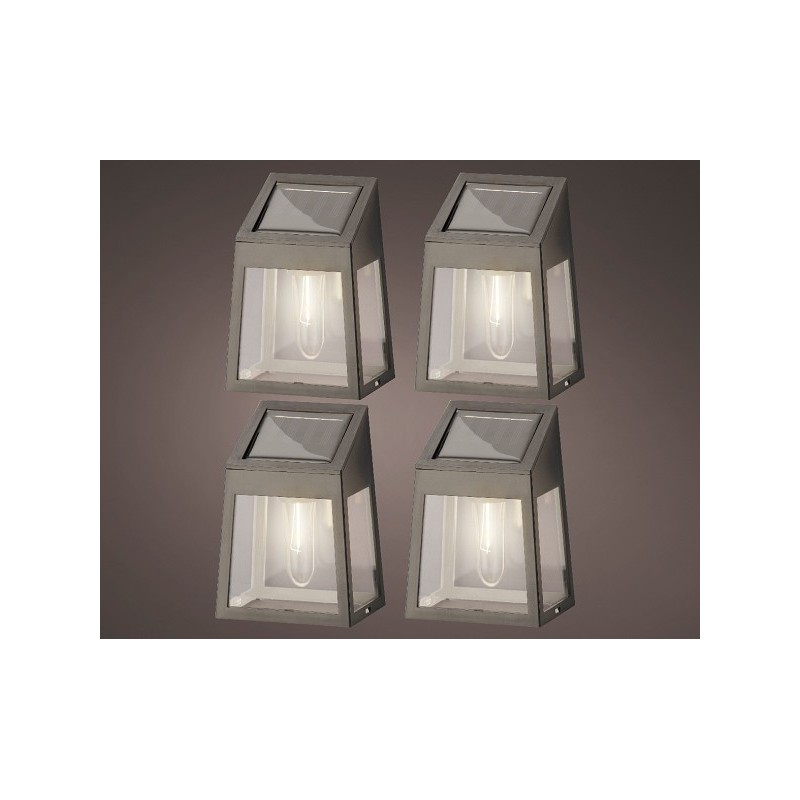 Lumineo Solar wandlamp kunststof grijs- set a 4 stuks-  L6.5-W9.5-H13cm- verpakt in kleurendoos