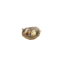 Deco Nest met kwartel eitjes en veren 6 stuks in verpakking Ø7cm