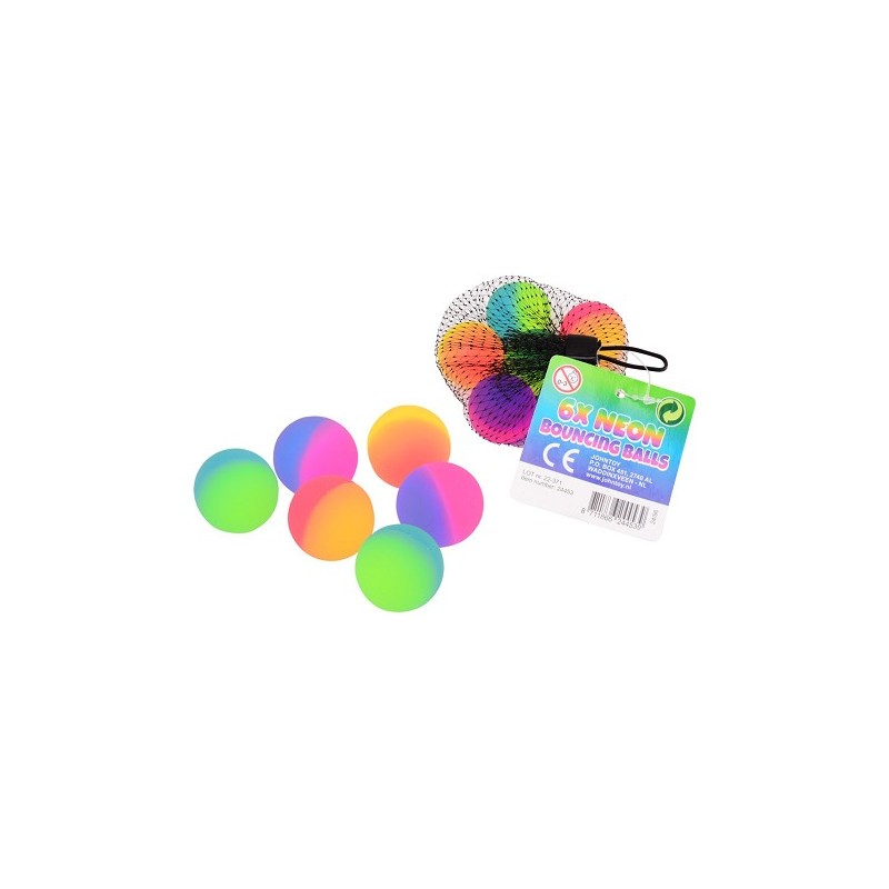 John Toy 2-kleurige neon stuiterballen 6 stuks in net