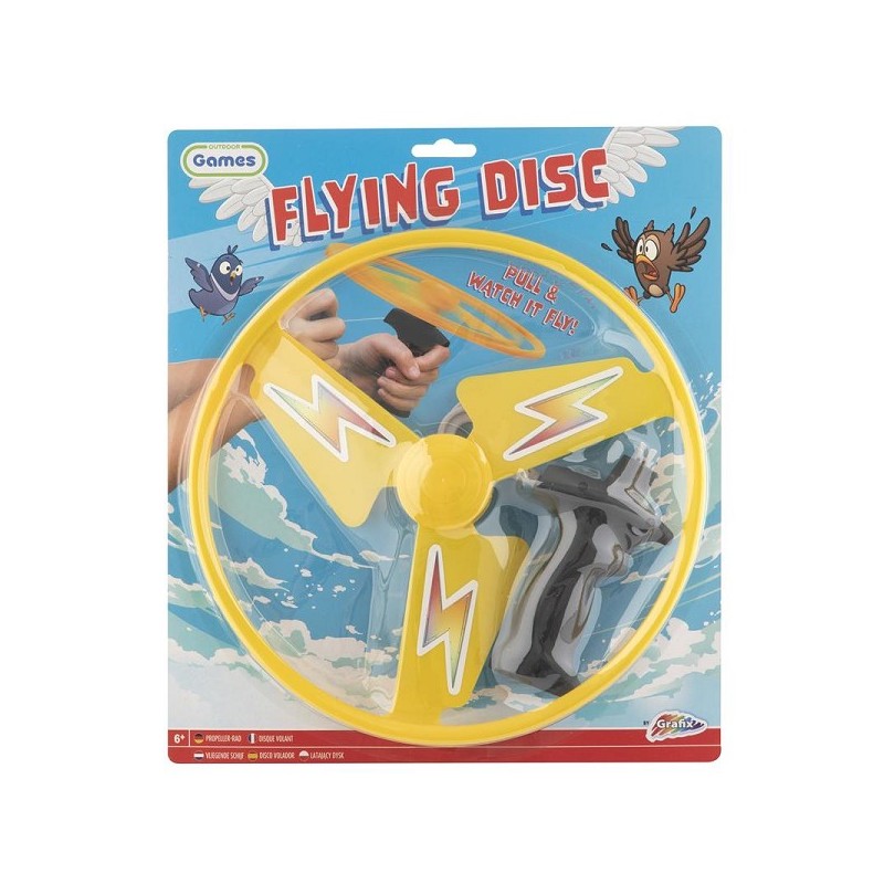 Grafix Flying Disc met trekkoord. Trek, kijk en vlieg! Leeftijd vanaf 6 jaar