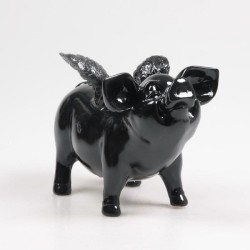 Stoobz Polystone image tirelire cochon avec ailes noir 14x25x15cm