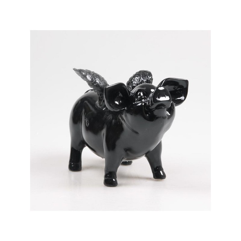 Stoobz Polystone image tirelire cochon avec ailes noir 14x25x15cm