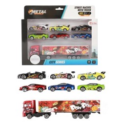 Toi Toys Vrachtwagen Pop Art met 6 raceauto's