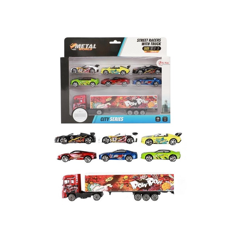 Toi Toys Vrachtwagen Pop Art met 6 raceauto's