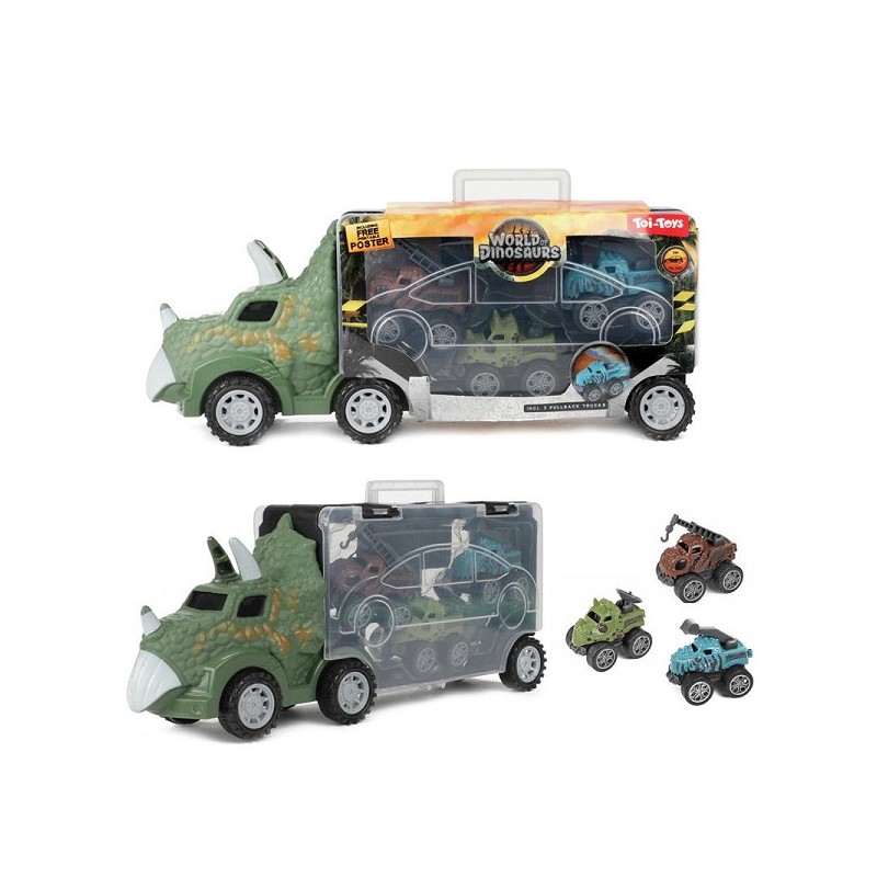 Toi Toys World of Dinosaurs Dinotruck met 3 pull back auto's