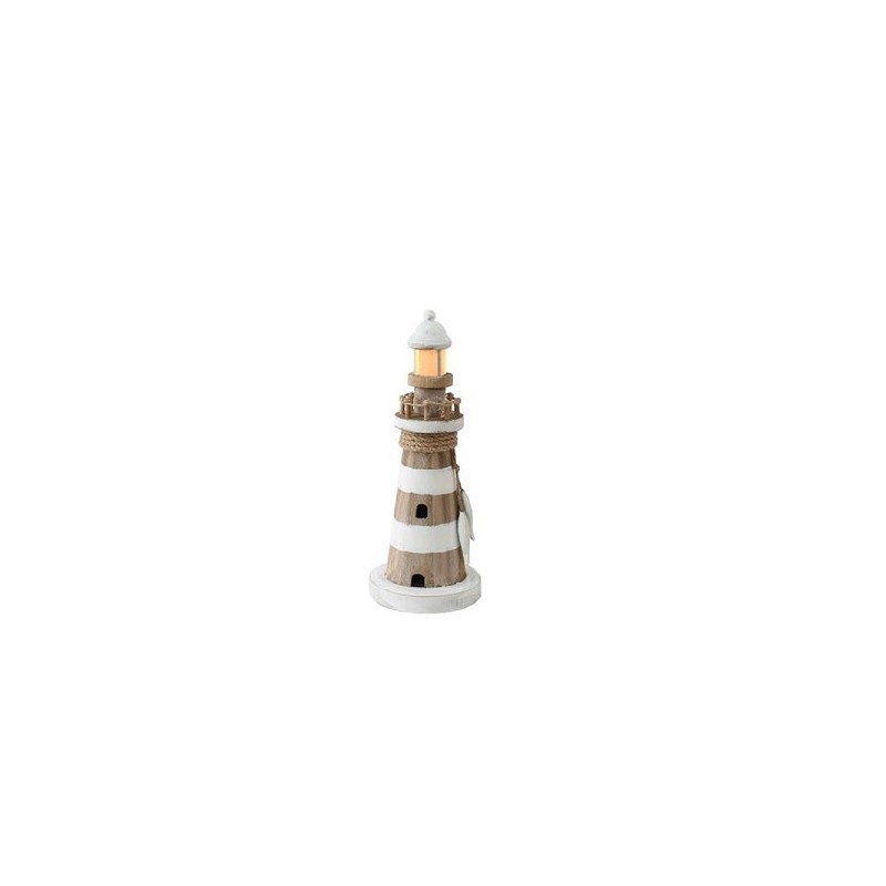 Vuurtoren hout met licht 11,5x11,5x29cm