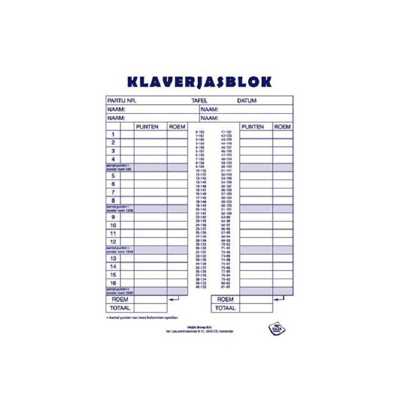 Klaverjasblock 14,8x21cm 50 feuilles 5pcs