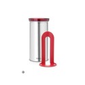 Brabantia Boîte de rangement Senseo acier mat anti-empreintes digitales couvercle rouge dia.8,5x17cm