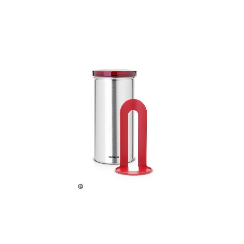 Brabantia Boîte de rangement Senseo acier mat anti-empreintes digitales couvercle rouge dia.8,5x17cm