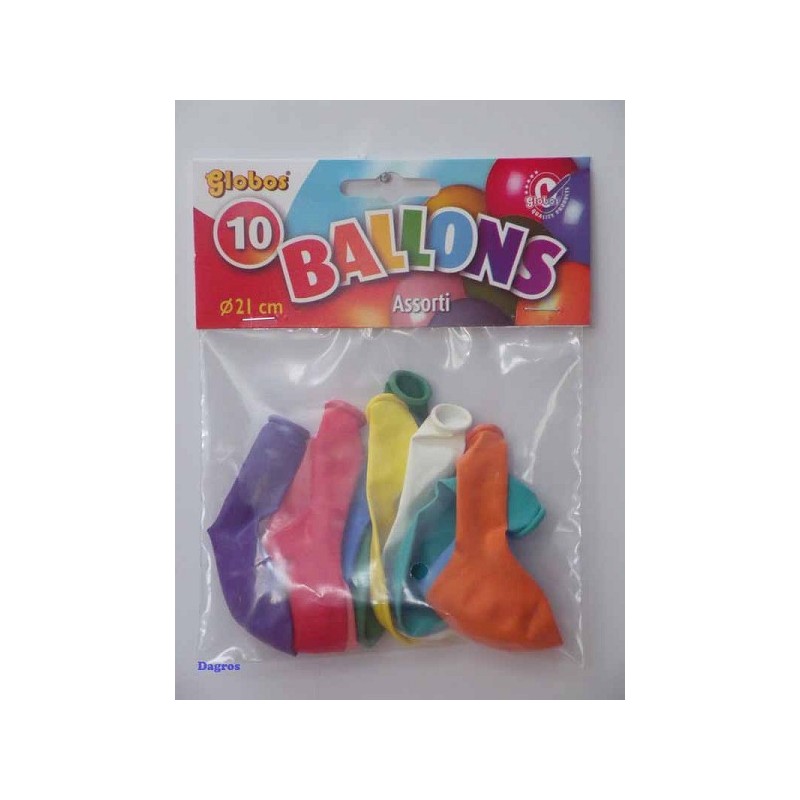 Ballons Globos Ø21cm mélange de différentes couleurs sachet de 10 pièces