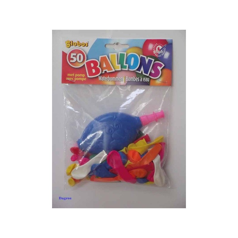 Globos waterballonnen met pomp. doos a15 zak a 50 balonnen+pomp