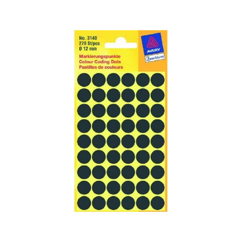 Etiket markering stippen zwart d12 mm 270 stippen per pak, bundel a 10 stuks
