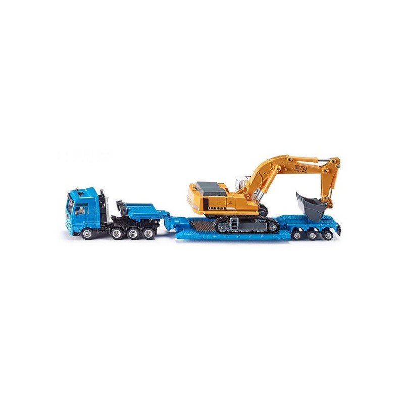 siku 1847, Camion avec chargeur surbaissé pour transport lourd, 1:87, métal/plastique, bleu/jaune, remorque amovible