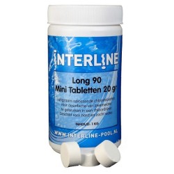 Comprimés de chlore Interline 20 grammes Long-90 conditionnés en pot de 1Kg