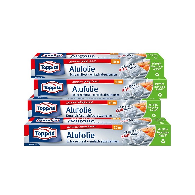 Toppits Feuille d'aluminium 29,5 cm x 10 m paquet de 4 pièces