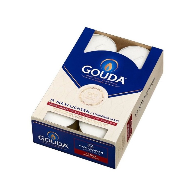 Gouda Maxi bougies chauffe-plat durée de combustion 10 heures boîte de 12 pièces