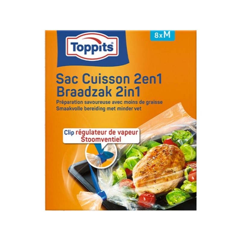 Toppits braadzakken 2-in-1  8 zakken maat M tot 2,5kg