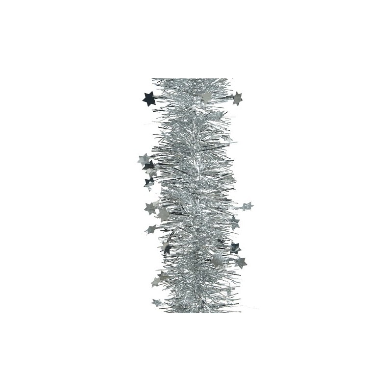 Decoris guirlande de sapin de Noël guirlande étoile brillante 10 cm x 270 cm argent