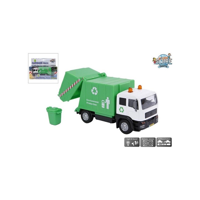 Kids Globe camion poubelle moulé sous pression lumière et son pb 15cm