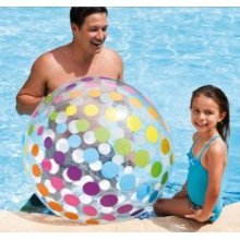 Intex jumbo strandbal met kleurige strepen 107 cm transparant