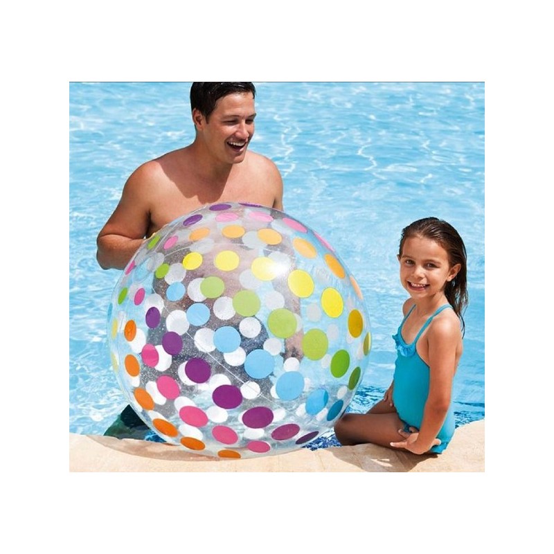 Intex jumbo strandbal met kleurige strepen 107 cm transparant