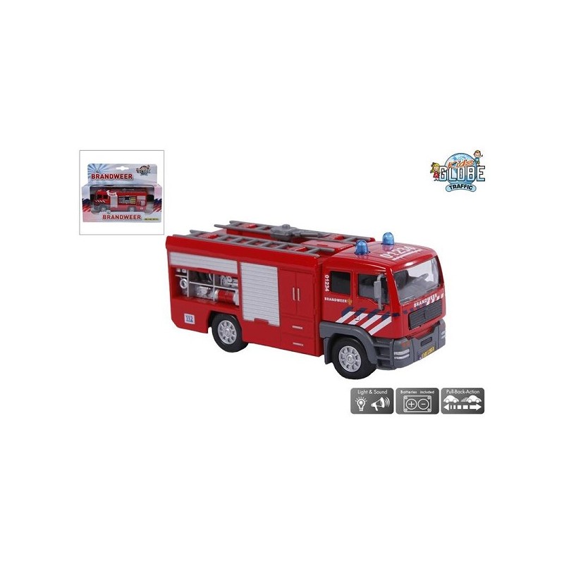 Kids Globe brandweer tankauto NL die cast pullback action en  licht en  geluid 13cm