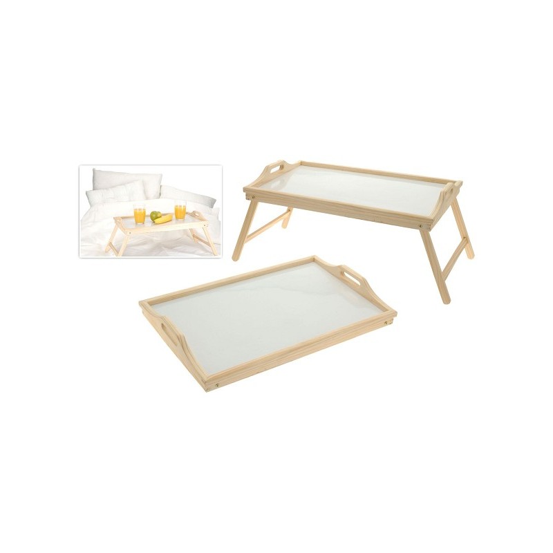 Plateau petit-déjeuner pour lit avec pieds pliants en bois L50xL33xH23cm