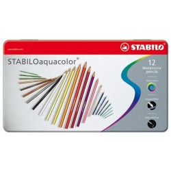 Stabilo 12 crayons de couleur aquacolor en boîte métal