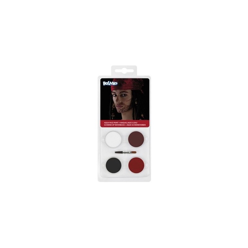 Set Palette de peinture pour le visage à base d'eau Pirate (4 pots et 1 applicateur)