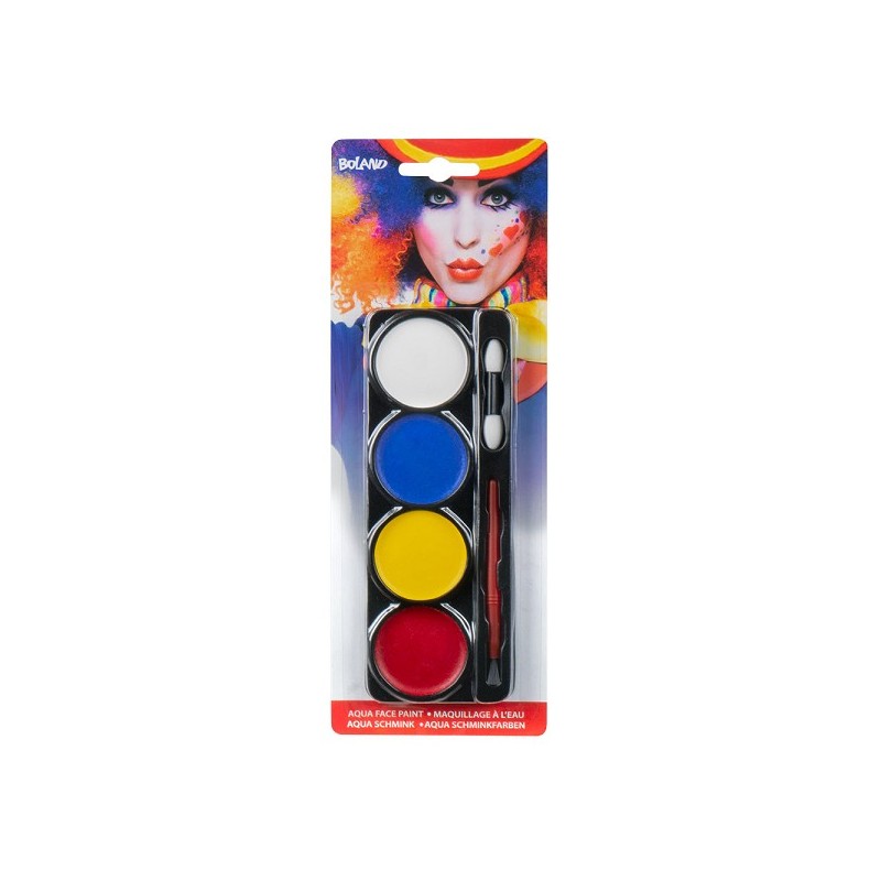 Set Palette de peinture pour le visage à base d'eau (4 pots, 1 applicateur et 1 pinceau)