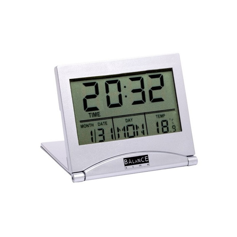 Reiswekker kwarts lcd zilver kunststof