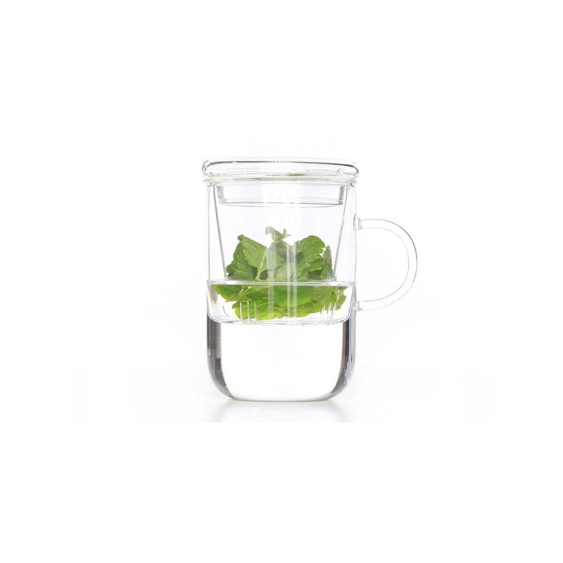 Tasse à thé avec filtre verre cl Ø 8cm hauteur : 12,5 cmContenu : 470 ml