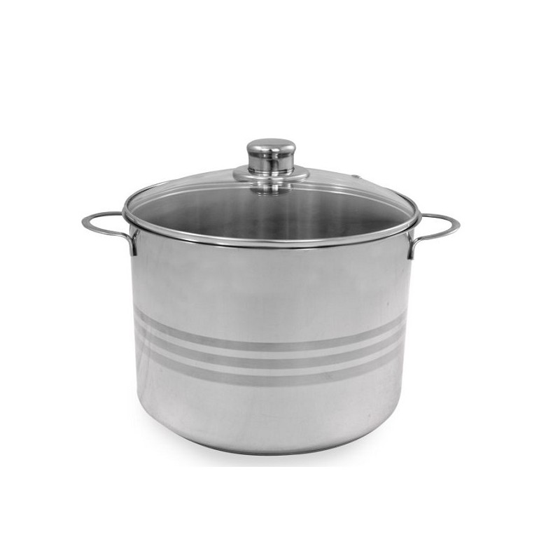 Marmite à soupe inox satiné 24 cm 8 litres avec couvercle en verre