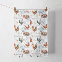 Ambiente Torchon de Cuisine Ferme de Poulets 50x70cm 100% Coton