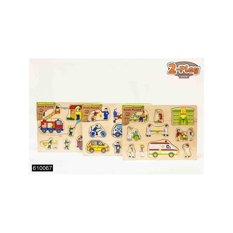 Puzzle boutons bois police, pompiers ou ambulance 10pc