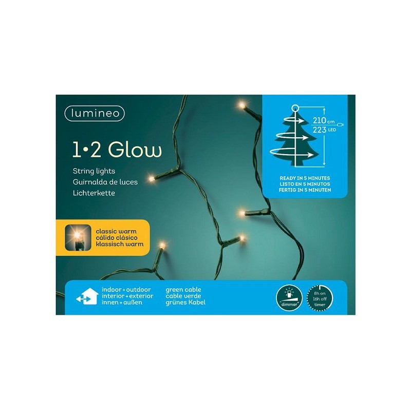 Lumineo kerstboomverlichting 1-2 glow 210cm 223 LED lampjes classic warm wit