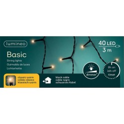 Lumineo LED strengverlichting 3m 40 Lampjes warmwit. Met 8-uurs timer en dimfunctie