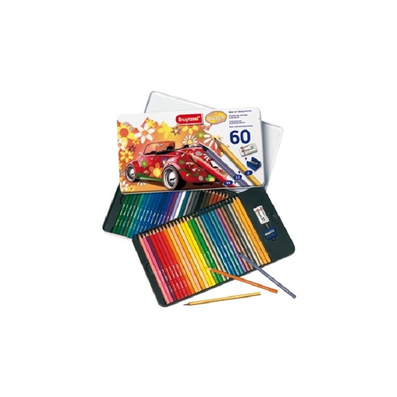 Crayons de couleur Bruynzeel 60 pièces + gomme et taille-crayon