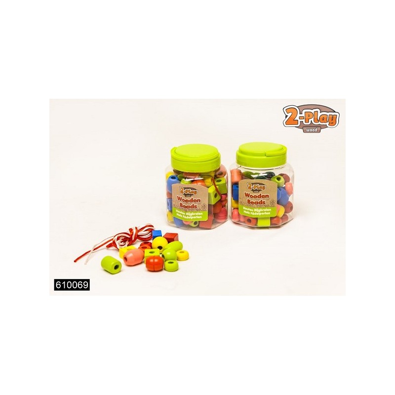 2-Play Kralen hout met draad 72 stuks in tube