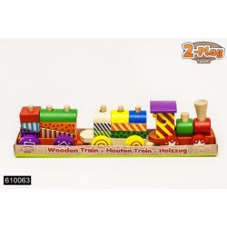 2-Play Treinset hout met 2 wagons 34x6,5x8,5 cm