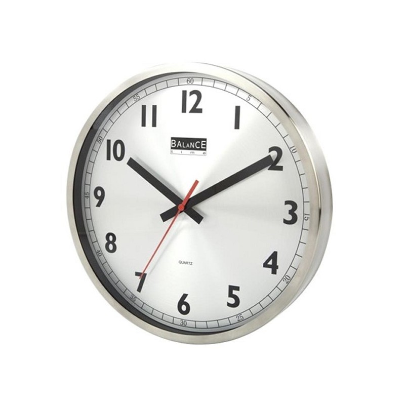 Horloge murale à quartz en acier inoxydable 30 cm avec affichage de l'heure analogique