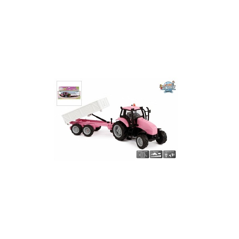 Kids Globe Tractor met aanhanger met licht en geluid die cast rose