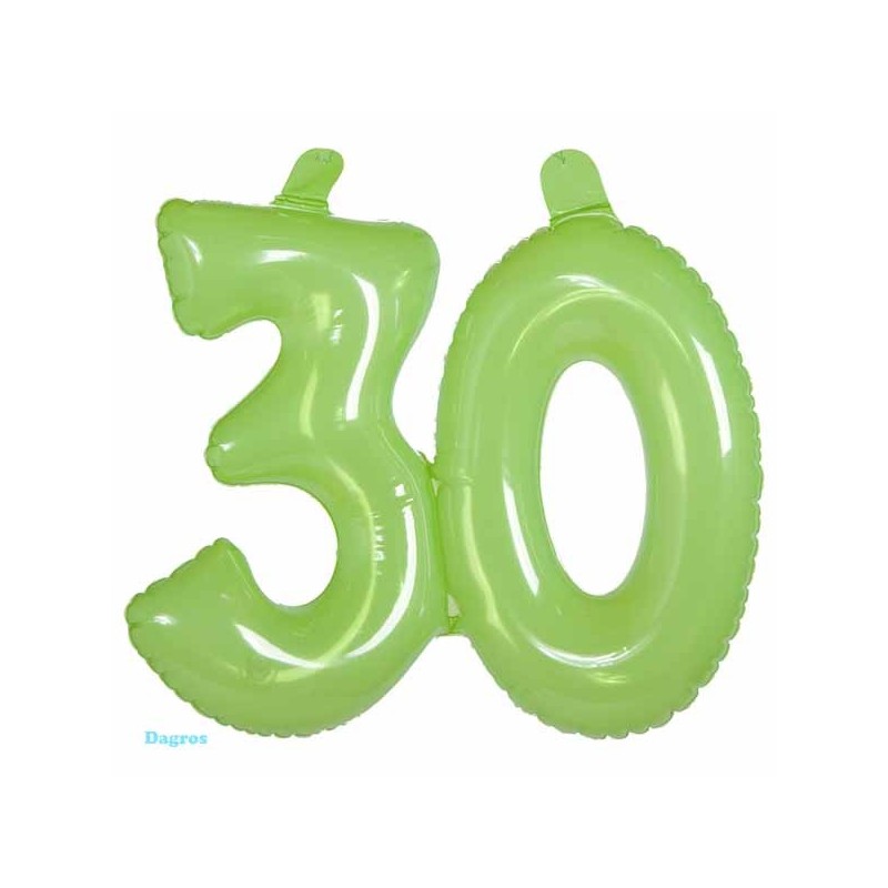 Opblaascijfer 30 transparant lime
